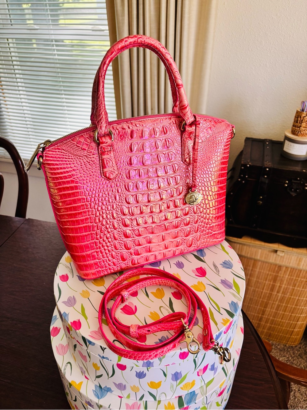 NWT Brahmin Duxbury Satchel Pink Punch Melbourne Leather - Picture 3 of 10